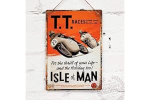 SIGNCHAT TT Racing Isle of Man, Targa Metallica Vintage da Parete in Metallo con Scritta in Lingua Inglese Racing, Isle of Man, 20,3 x 30,5 cm