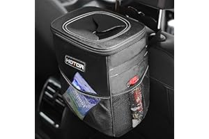 HOTOR Car Bin: Leak-Proof, Foldable, Waterproof Interior Accessory With Lid, Adjustable Straps and Multiple Pockets