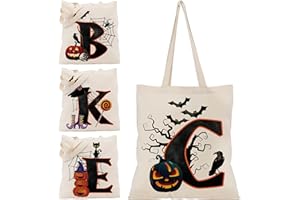 GENERIC Halloween Initial Tote Bags Gifts for Girl Boy - 15"x16" Personalised Trick or Treat Bag Pumpkin Party Canvas Shoulder Bag C1