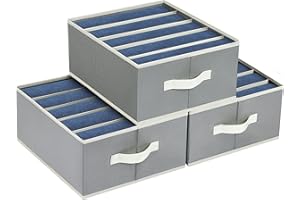 Homsorout Wardrobe Clothes Organiser, 3 Pack Clothes Drawer Organisers, Jeans Organiser with Bottom Panel, Closet Organisers and Storage Box for Jeans, Sweater, Grey, 5 Grids