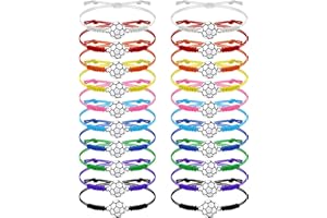 Jadive 20 Pieces Soccer Bracelets Adjustable Soccer Charm Bracelet Silver Soccer Braided Rope Bracelet Christmas Gifts for Girl Teens Most Sport Team Players