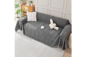 Royhom Telo Copridivano 3 Posti, Foulard Copridivano Angolare, Grigio Copri Divano in Qualsiasi Combinazione, Universale Quattro Stagioni, Puro Grigio, 180x340 cm