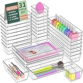 Radikor Drawer Organizers 31 Pieces, Organizer Boxes 4 Sizes | Clear Sturdy Plastic Cosmetic Jewelry Office Organizer Boxes E