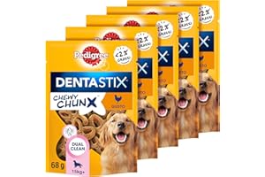 Pedigree Dentastix Chewy Chunx, Snack Dentale al Pollo per Cani Taglia Media e Grande, 5 Sacchetti da 68g