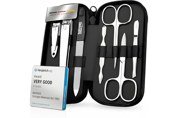marQus kit manucure pédicure 7 pièces de Solingen - set de manucure professionnel en cuir complet, 2 coupe-ongles, lime à ongles Solingen, pince à épiler, 2 ciseaux, pousse-cuticule