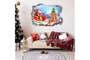 ANHUIB Weihnacht Fenster Aufkleber,3D Weihnacht Fensterdeko,Bunt Weihnachtsmann Fensterbild,DIY Abnehmbare Durchbruch Wandbilder Weihnachten Rentier für Tür Wohnzimmer Schlafzimmer Schaufenster Deko