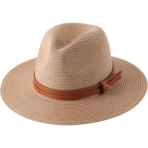 JowTreex - Chapeau Cowboy Paille Unisexe - Bord Large 7cm - Kaki - Taille Unique Ajustable