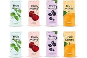 ‎TRUE GUM True Gum True Mints - 8er SET | PROBIERSET | 2x Frische Minze | 2x Schwarze Johanisbeere | 2x Kirsche | 2x Orange - pflanzliche und zuckerfreie Pastillen, 8 x 13g