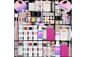 Major Dijit Acryl Nagel Set Komplett-Set mit LED Lampe & Elektro-Feile – 12 Farben Pulver+Monomer, Base-/Topcoat, Tips/Glitzer/Charms | All-inclusive Anfänger-Set mit Zubehör