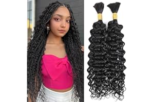 NICMISS Human Braiding Hair 2 Bundle Water wave Boho Braids Meches Human Hair Tissage Naturel Cheveux Humain Tissage Bresilien Mèches Bresiliennes Couleur Noire Naturelle (16 16 Pouces/100g)