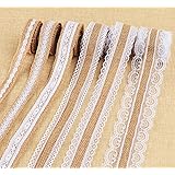 ABSOFINE Juteband Vintage Spitzenband, 6x2M Natürliche Sackleinen Hessische Jute Band Rolle mit Weisse Spitzen für DIY Handwe