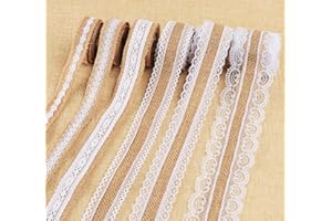 ‎ABSOFINE ABSOFINE Juteband Vintage Spitzenband, 6x2M Natürliche Sackleinen Hessische Jute Band Rolle mit Weisse Spitzen für DIY Handwerk Weihnachten Deko Hochzeit Party Basteln Geschenkband