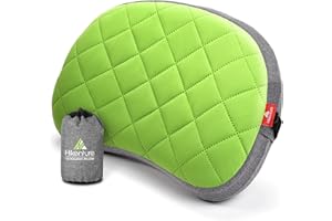HIKENTURE Cuscino gonfiabile da campeggio con rivestimento rimovibile, cuscino da viaggio gonfiabile, leggero, ergonomico, da viaggio, cuscino gonfiabile da campeggio, per esterni, gonfiabile, verde