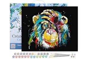 Figured'Art Dipingere con i Numeri con Telaio - Paint by Numbers Babbuino Pop Art, Passatempo per Adulti, Kit Completo, Hobby Creativi - Quadri fai da te 40x50cm Tela Già Incorniciata