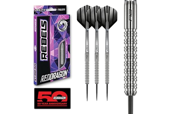 Rebel 21g, 23g, 25g or 26g Tungsten Darts Set with Flights and Stems
