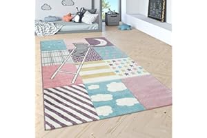 Paco Home Kinderteppich Kinderzimmer Moderne Pastell Farben, Niedliche Motive, 3D Effekt, Grösse:120 cm Rund, Farbe:Pink 2