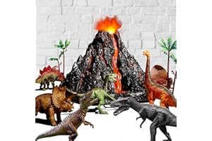 TOYSXYIN Großer Vulkan Set mit 9 realistischen Dinosaurier Action Figuren für Kinder 2 3 4 5 Jahre, simulierte Vulkanausbrüche w/Klänge, Vulkan kann Dinos speichern, Geschenk für Kleinkinder Jungen Mädchen