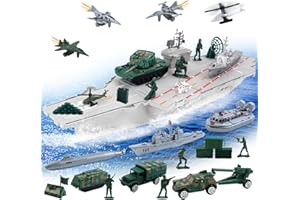 deAO Modellino portaerei, Navi da Guerra Battle Cruiser unità di Difesa Militare Gioco con Elicottero Carro Armato Sottomarino Modello Soldato di Auto Militare Regalo