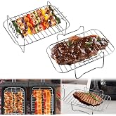 Pipihome 2 Pieces Air Fryer Rack Compatible with Ninja Foodi [AF400EU]/[AF300EU], Air Fryer Rack Set with Skewer, Air Fryer A