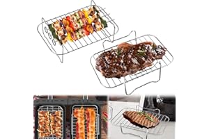 Pipihome 2Pcs Air Fryer Rack Compatible with Ninja Food Dual Zone Air Fryer [AF300UK] [AF400UK] 2 Drawers, Layered Dehydrator Racks Skewer Rack 304 Stainless Steel Dual Air Fryer Accessories