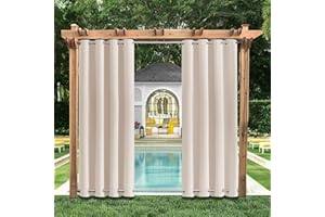 QELUS 2er Set Outdoor Vorhang Wetterfest mit Ösen B132xH213cm, Außenvorhang Wasserdicht Winddicht Sonnenschutz Gardinen Outdoorvorhänge Oben und Unten für Terrasse Balkon Pergola Garten Pavillon (Beige)