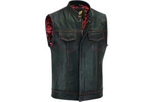 Leatherick Groove Club Chaleco Cuero Hombre - Forro Tradicional De Satén De Cachemira Con Costuras