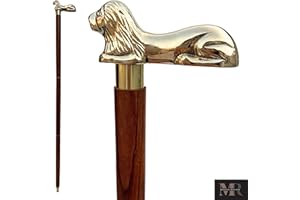 MEDIEVAL REPLICAS SouvNear - Bastoni in legno con manico in ottone decorativo, fabbricato in India, Legno denso, Lion Walking Stick, Golden Lion