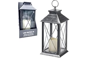 Schlaraffenland LED Outdoor Laterne VERA / Laterne 14x14x27 cm / Kerze 7,5x7,5 cm (schwarz-grau / Kunststoff) | Laternen für draußen | Deko Garten | Laterne Deko | LED Laterne Outdoor |