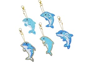 VETPW 5 Piezas 5D DIY Delfín Colgante Llavero Pintura Diamante, Doble Cara Diamond Pasted Painting Keychain Kit Completo Punto de Cruz Diamante Arts Crafts para Monedero Mochila Bolso Decoración