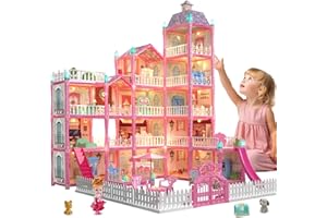 DIOJU Puppenhaus Ab 3 4 5 6 7 8 9 10 Jahre Mädchen, Mädchen Spielzeug Puppenhaus Haus traumvilla, puppenhaus groß Dollhouse, Puppenhaus Zubehör Rollenspiel Traumhaus Spielzeug für Kinder Mädchen (374 PCS)