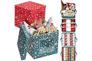 Christmas Bauble Storage Box with Trays, Anstore Stackable Xmas Bauble Storage Box Set with Lids, 4 Tier Xmas Decoration Organiser with Dividers, 83pcs Ornament Organiser with Carry Handles 30*31*31cm