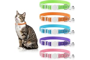 VIN BEAUTY 5 Stück Katzenhalsband, Katzen Halsbänder Reflektierende Halsband Katze, Katzenhalsbänder mit Sicherheitsverschluss mit Glöckchen Verstellbar Kitten Halsband Personalisiert Haustierzubehör