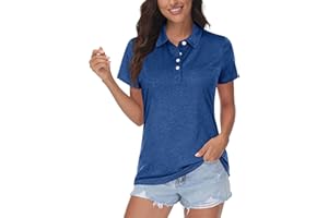 MAGCOMSEN Damen Poloshirts Kurzarm Polohemd Schnelltrocknend Golf Tennis Shirts Leicht Sport T-Shirts Sommer Meliert Tops Atmungsaktiv Fitness Laufshirts mit 1/4 Knopfleiste