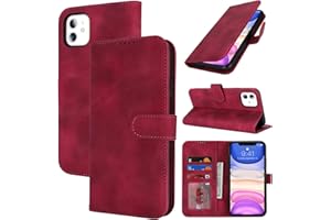 Zouzt Hülle für iPhone 11 6,1-Zoll, Stoßfestes PU Leder Handyhülle Lederhülle Klapphülle mit Kartenhalter und Standfunktion Flip Leather Wallet Phone Cover (Vintage Grape Red)