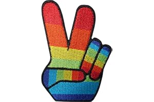 ELLU Rainbow V for Victory Iron Sew On Patch Peace Sign Embroidered Badge Gay Pride