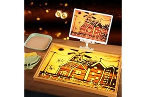AtMini Sandmalerei Lichtkasten Licht Tisch für Kinder hölzerne Sand Kunst Tisch mit 10 Karten Sand Sensory (11×16×1 in)