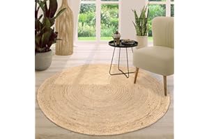 ‎TT HOME TT Home Jute Teppich Rund Wohnzimmer Esszimmer Boho Modern Handgemacht Mit Umrandung, Farbe: Elfenbein 2, Größe:80 cm Rund