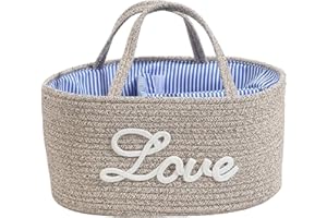 LELEWANGLUO Baby Windel Caddy Korb, Wickeltasche Organizer, Wickelkorb Organizer mit Wechselbaren Fächern & Griffen, Tragbarer Aufbewahrungskorb für den Wickeltisch, Baumwollseilkorb für Babyparty Geschenke
