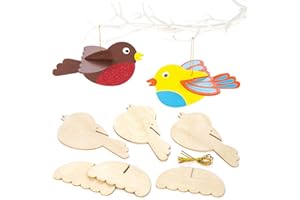 Baker Ross AV478 3D Wooden Birds Craft Project — Ideal for Kids' Arts and Crafts, Educational Toys, Gifts, Keepsakes and More (Pack of 6)