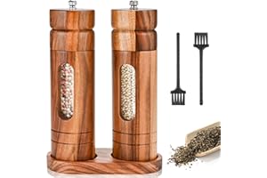 Herboom Salz und Pfeffermühle Holz 2er Set mit Untersetzer, Reinigungsbürste, Manuelle Keramikmahlwerk Salzmühle Gewürzmühlen, für Pfeffer Salz Gewürze