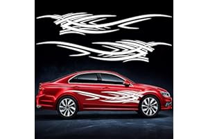 TOMALL 2 piezas 240 cm Flame Graphics Car Body Side Sticker Racing Sport Stripe Car Decal Vinilo Adhesivo para SUV Offroad Vehicles (Blanco)