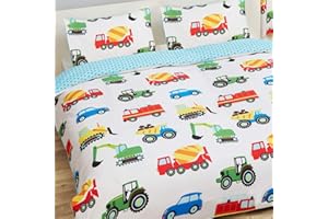 Price Right Home Trucks and Transport Bedroom Range Kids - Duvet Cover Set, Fitted Sheet Set & Curtains Available (Double Duvet Cover Set)