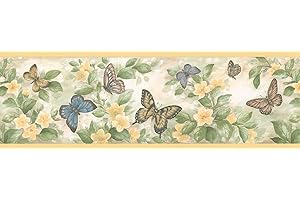 Brewster Home Fashions 137B38633 Butterflies Wall Border, Yellow, 1.6" x 6.6"