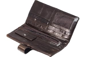 BAWAKO Portfel z prawdziwej skóry dla kobiet i mężczyzn, skóra garbowana roślinnie, wielowarstwowy, zamek błyskawiczny, ręcznie wykonany, brązowy, L19, Vintage