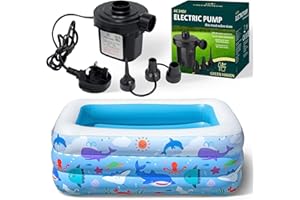 COOZi Paddling Pool – 1.4M Small Inflatable Pool for Kids, Toddlers & Babies with AC Pump, Easy-to-Use Durable Outdoor Rectangular Swimming Pools for Outdoor Garden Fun