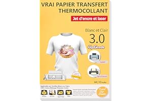 TransOurDream Papier Transfert pour Textile 3.0 - Imprimantes Jet d'Encre & Laser, Pochette 10 Feuilles A4 Papier Transfert pour T-Shirts ou Textiles Blancs et Clairs, Non Impression Miroir 2-3.0-10