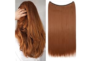 20"(50cm) SEGO Extensiones Hilo Invisible Pelo Sintético Se Ve Natural [Castaño Caoba Claro/Castaño Rojo] Cabello sin Clip Una Pieza Lisa (90g)