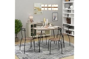 FURNITABLE Set da Pranzo da 5 Pezzi, Rettangolare, Tavolo da Pranzo con 4 Sedie, Set da Cucina, Tavolo da Soggiorno, Tavolo in Legno, Set da Bistro, Set Salvaspazio, Marrone+Nero