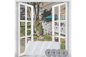 Bokaiya Mosquito Net for Window, DIY 4 Pack, Fly Screen for Window, 1.3x1.5m Universal Fiberglass High Density Window Screen, Insect Mesh with Presh Tool, Self-Adhesive Tape, Keep Bugs Flys Out, White