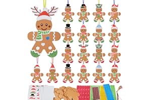 MONCAP 24STK Lebkuchenmann Bastelset Kinder Lebkuchenmann Weihnachtsbasteln Lebkuchenmann Anhänger Weihnachtsbaumschmuck zum Basteln Kunsthandwerk für Kinder Weihnachtsbaum Winter Party Deko